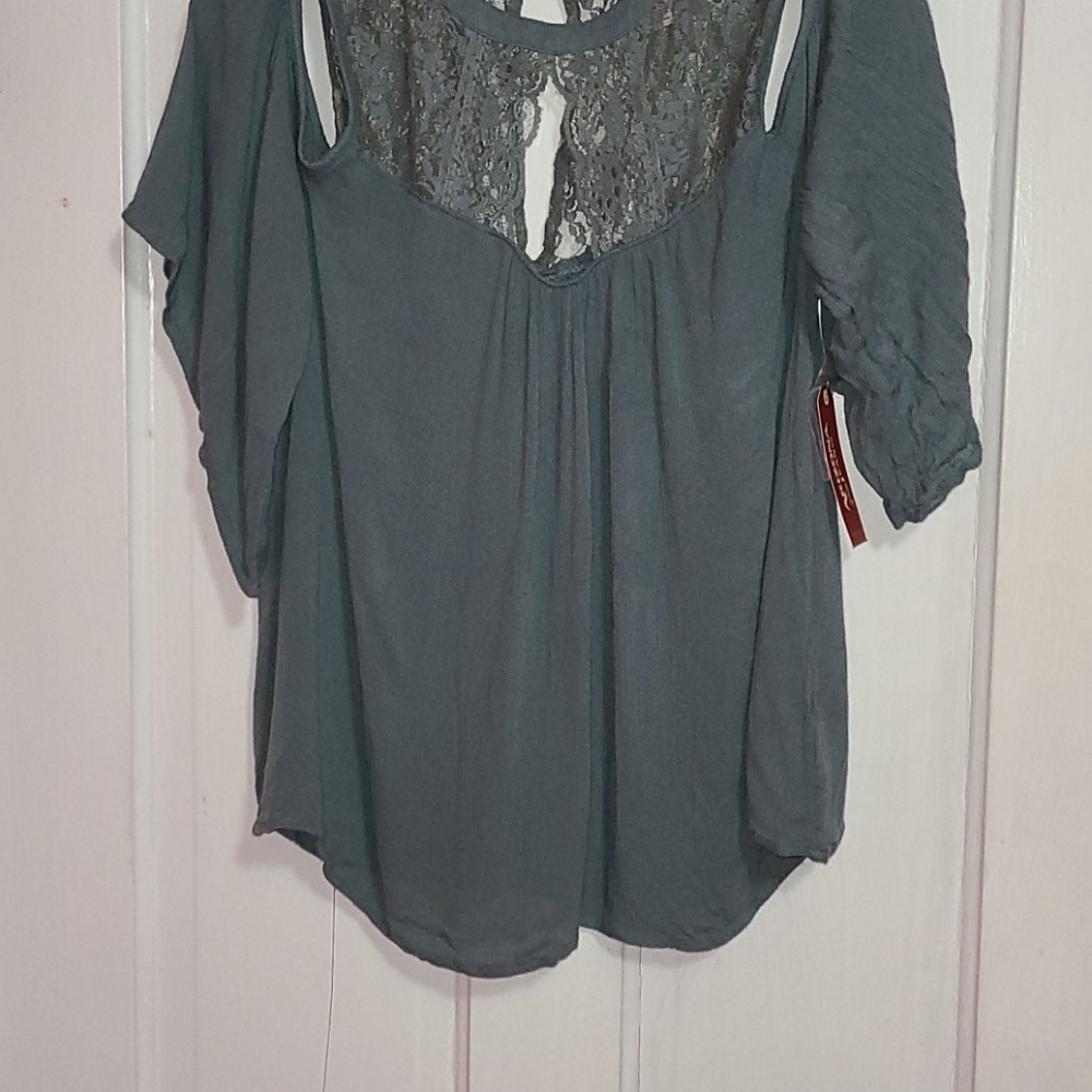 Green cold shoulder top